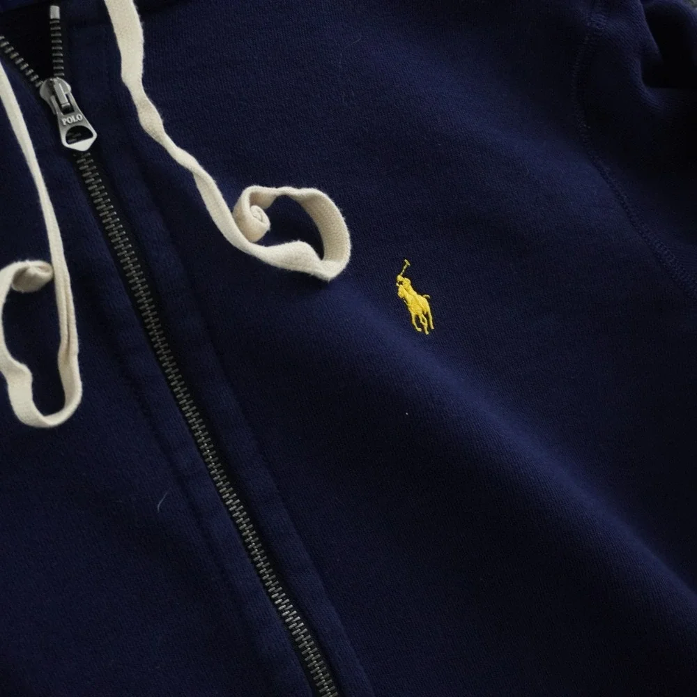 Polo Ralph Lauren Full Zip Hoodie Mens Large Navy Blue Yellow Pony Logo
